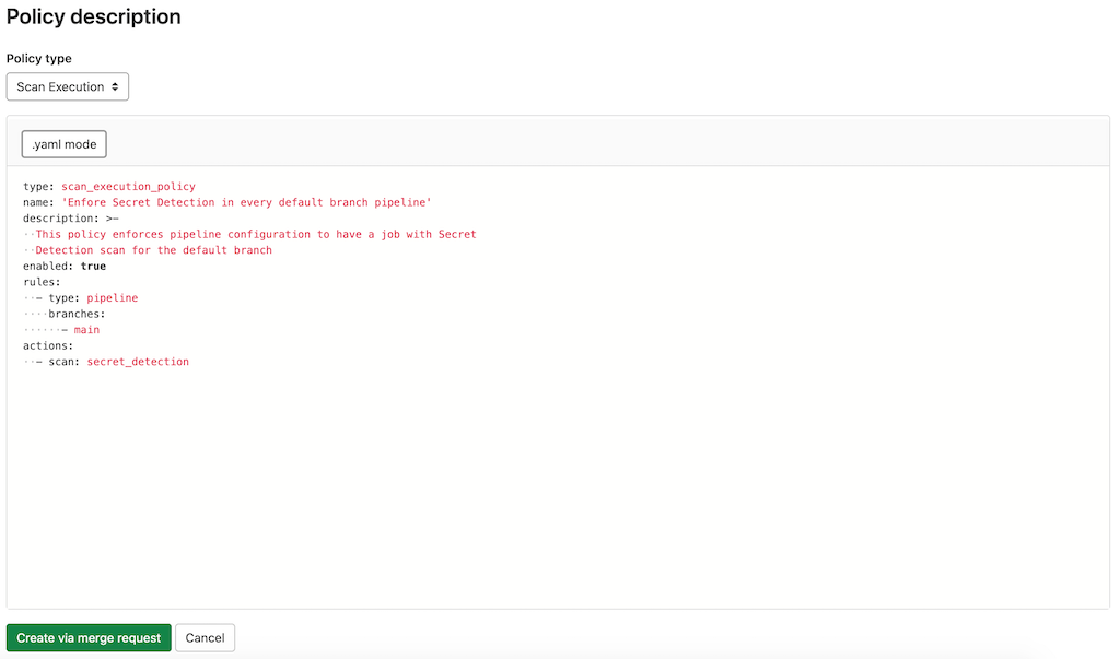 Scan Execution Policy Editor YAML Mode
